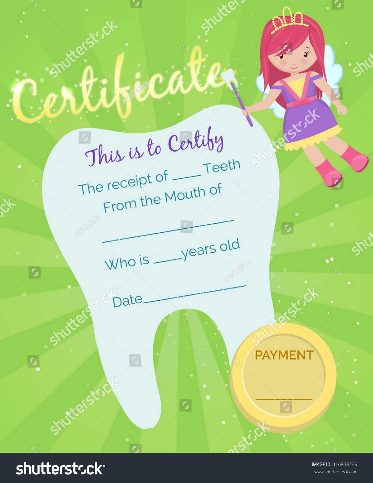 Cute Tooth Fairy Receipt Certificate Template Stock Vector In Free Tooth Fairy Certificate Template