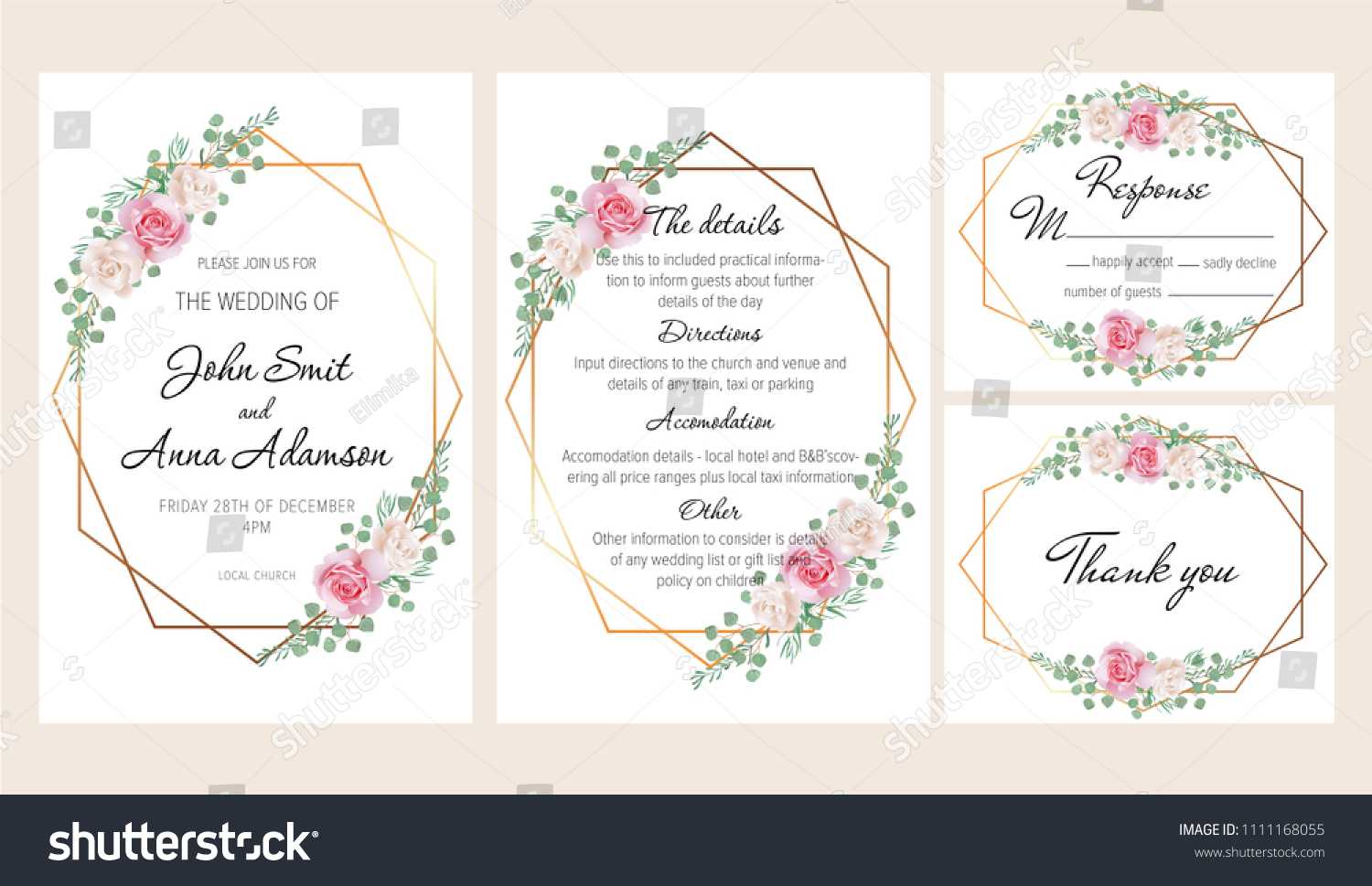 Стоковая Векторная Графика «Beautiful Modern Geometric With Regard To Church Wedding Invitation Card Template