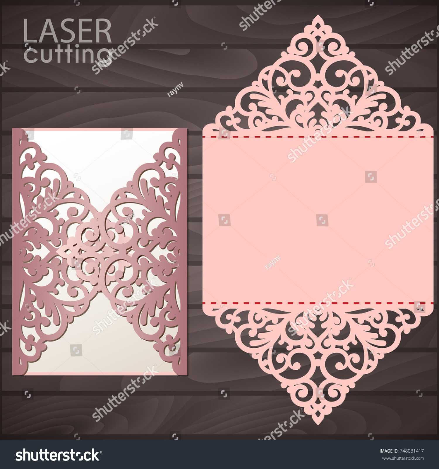 Стоковая Векторная Графика «Laser Cut Wedding Invitation With Fold Out Card Template