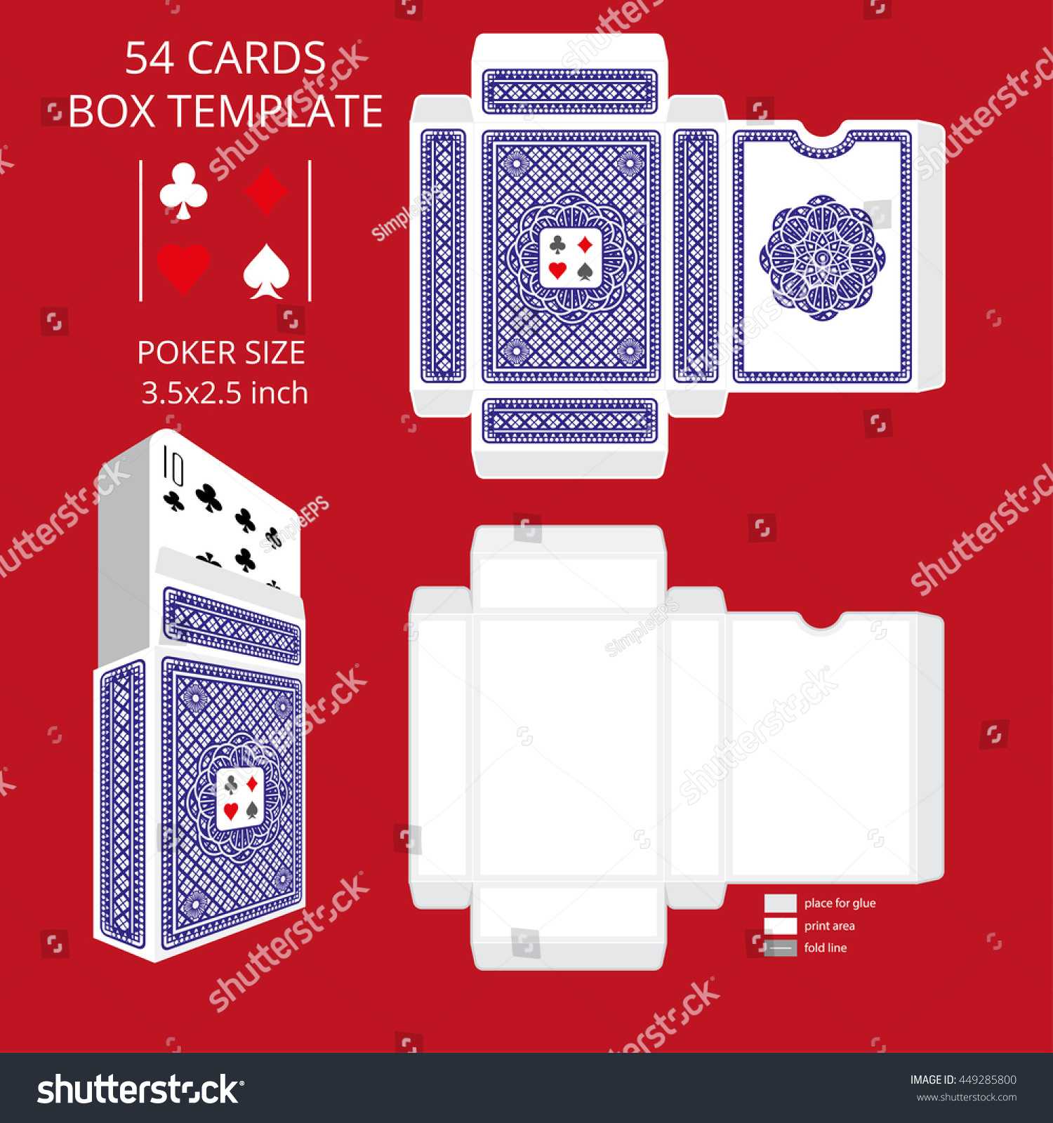 Стоковая Векторная Графика «Poker Card Size Tuck Box With Playing Card Design Template