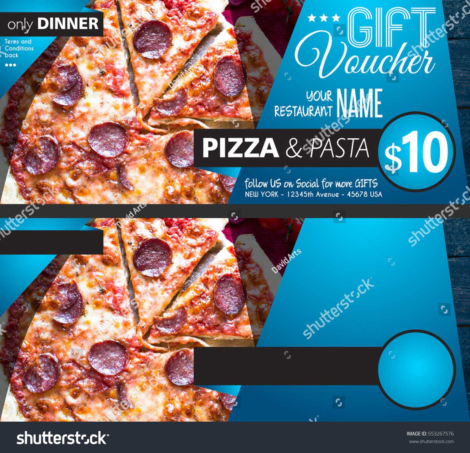 Стоковая Фотография «Restaurant Gift Voucher Flyer Template Inside Pizza Gift Certificate Template