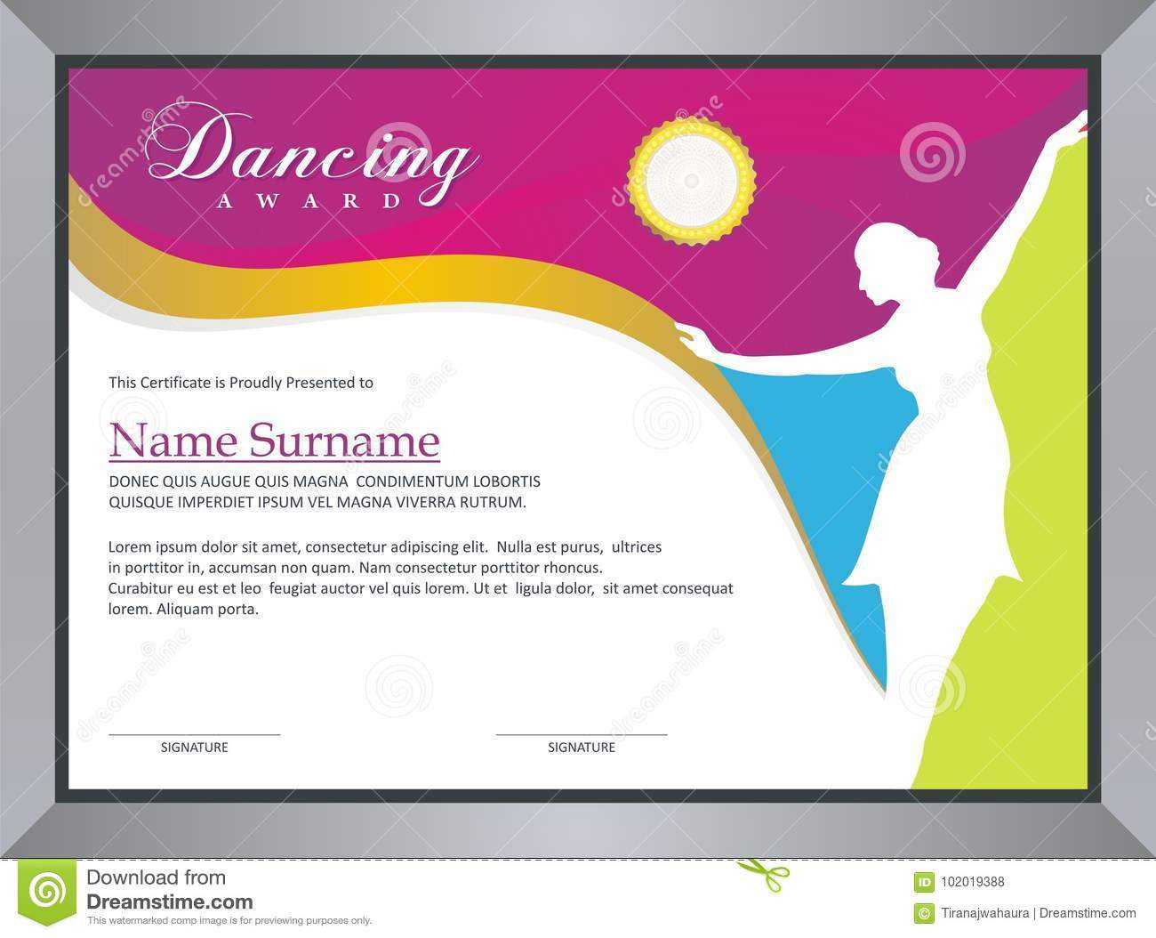 Dancing Award Stock Vector. Illustration Of Fashion – 102019388 Inside Dance Certificate Template