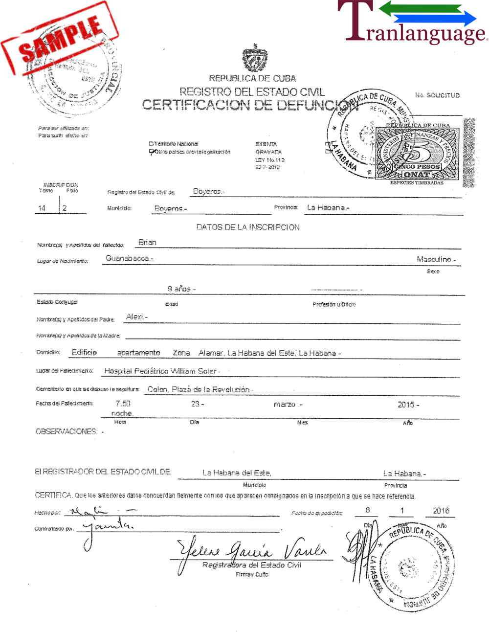 Death Certificate Cuba Iii For Death Certificate Translation Template