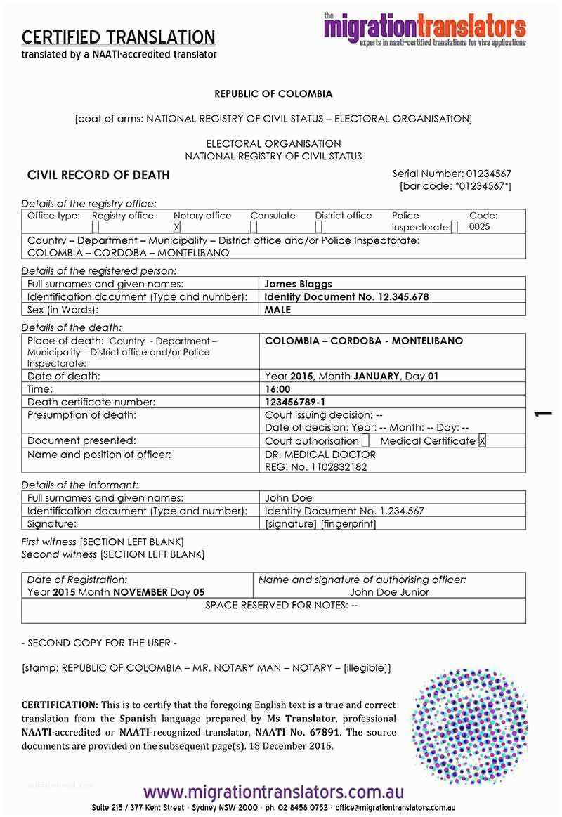 Death Certificate Translation Template Spanish To English Intended For Marriage Certificate Translation From Spanish To English Template