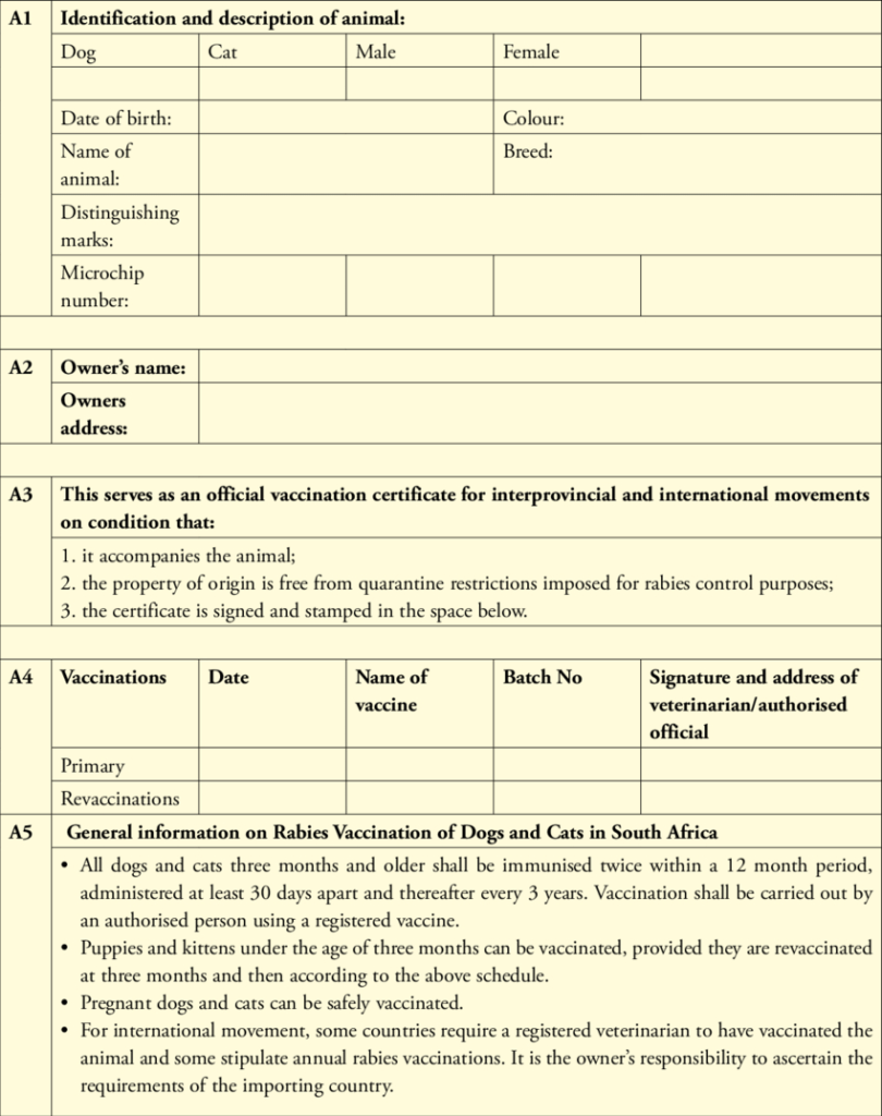 Dentity, Rabies Vaccination And Movement Certificate For regarding