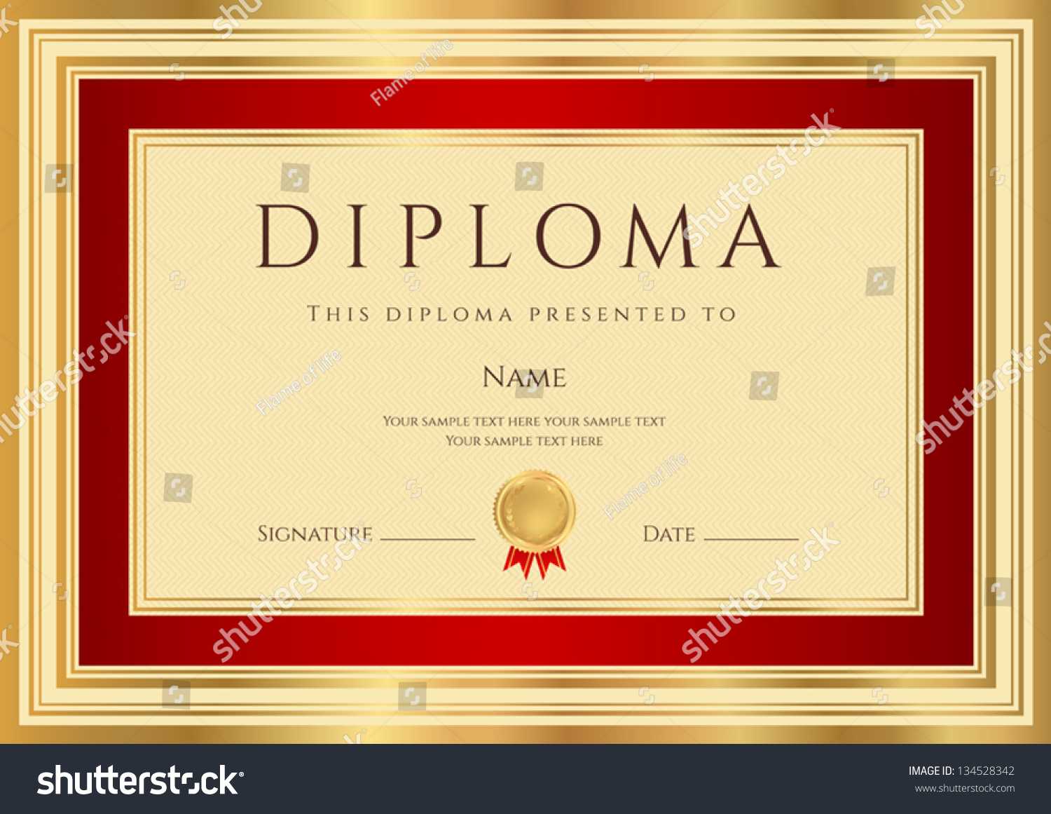 Diploma Certificate Template Guilloche Pattern Red Stock With First Place Certificate Template