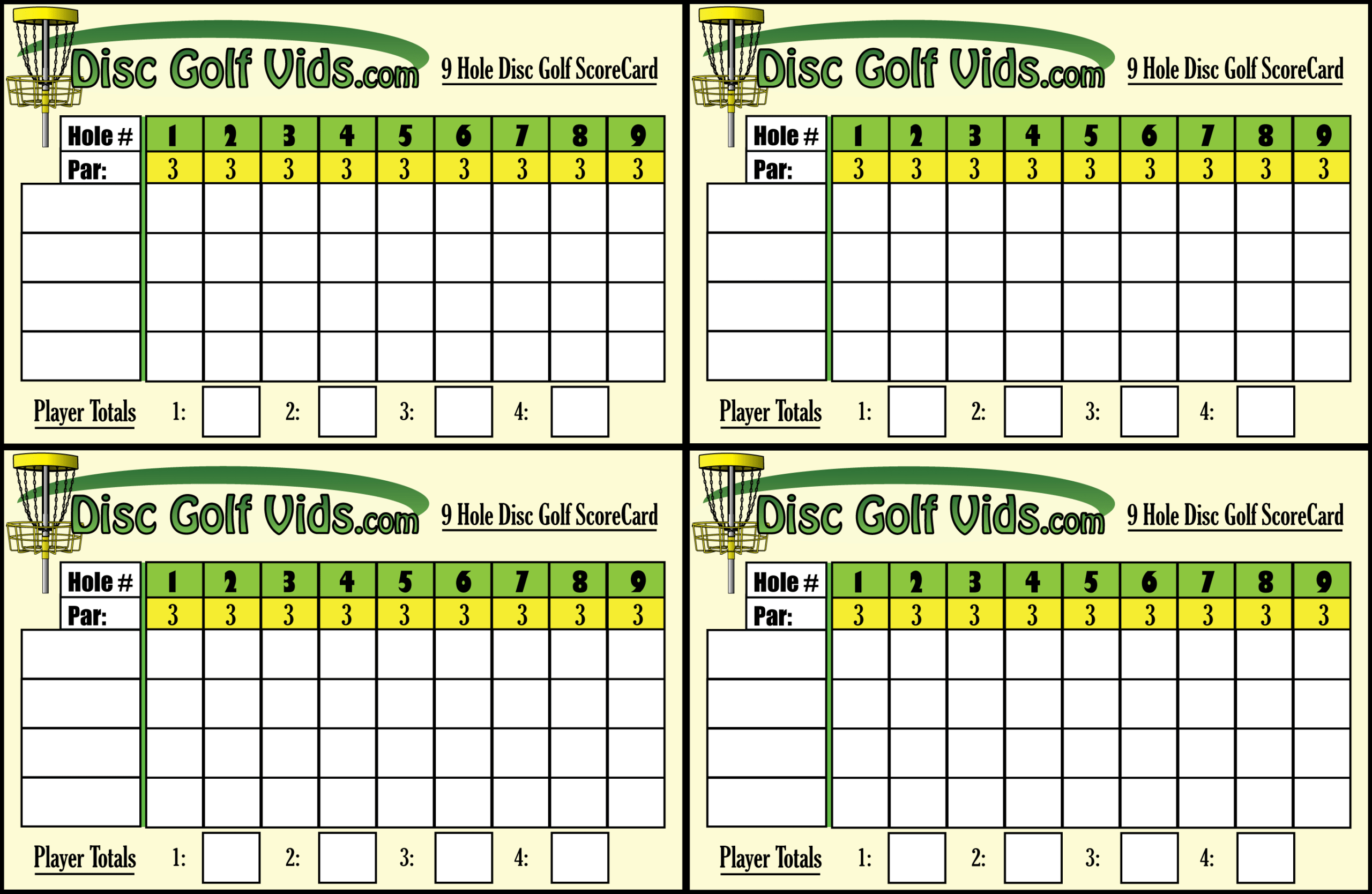 Discgolfvids Disc Golf Scorecards! For Golf Score Cards Template Best