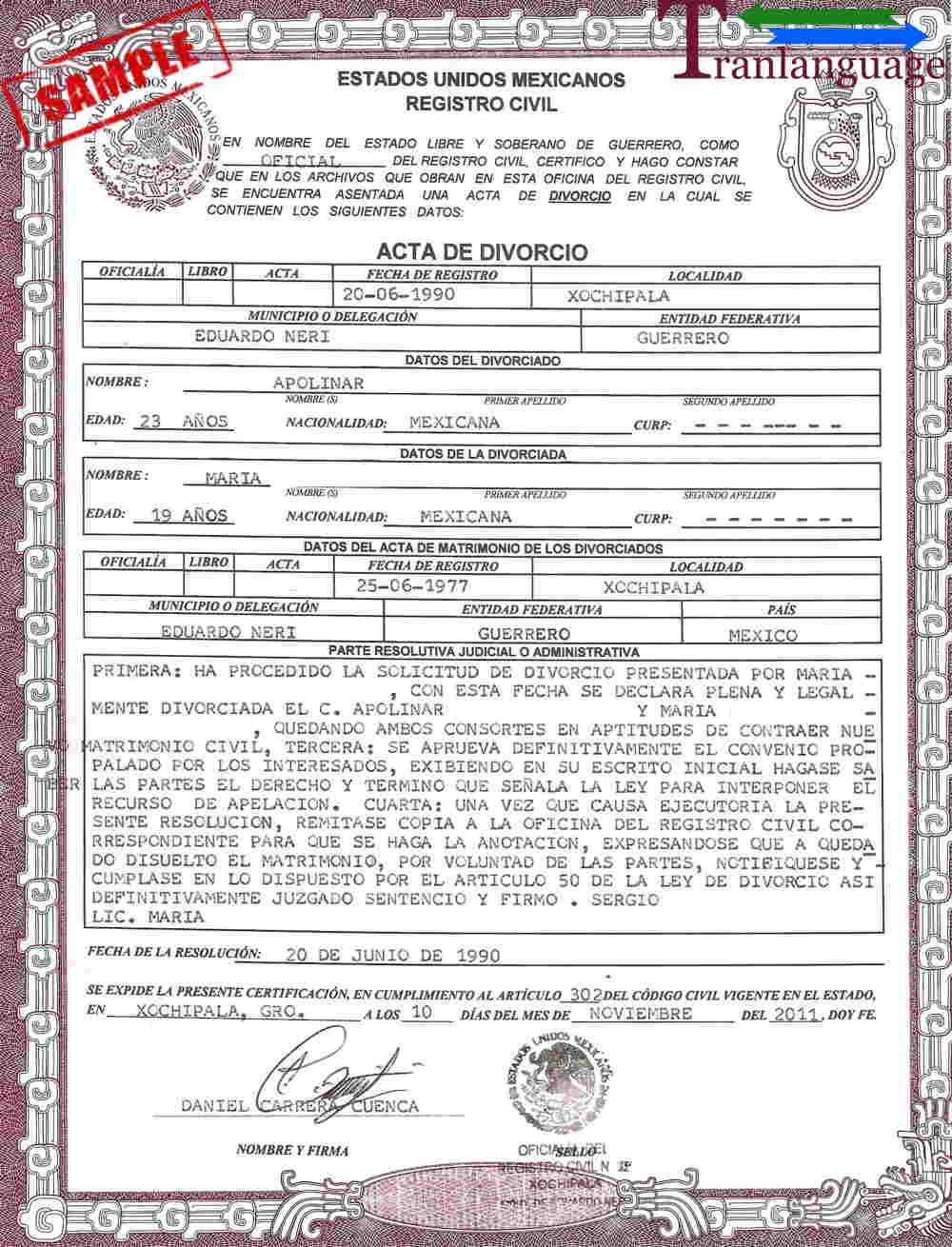 Divorce Certificate Mexico Pertaining To Mexican Birth Certificate Translation Template