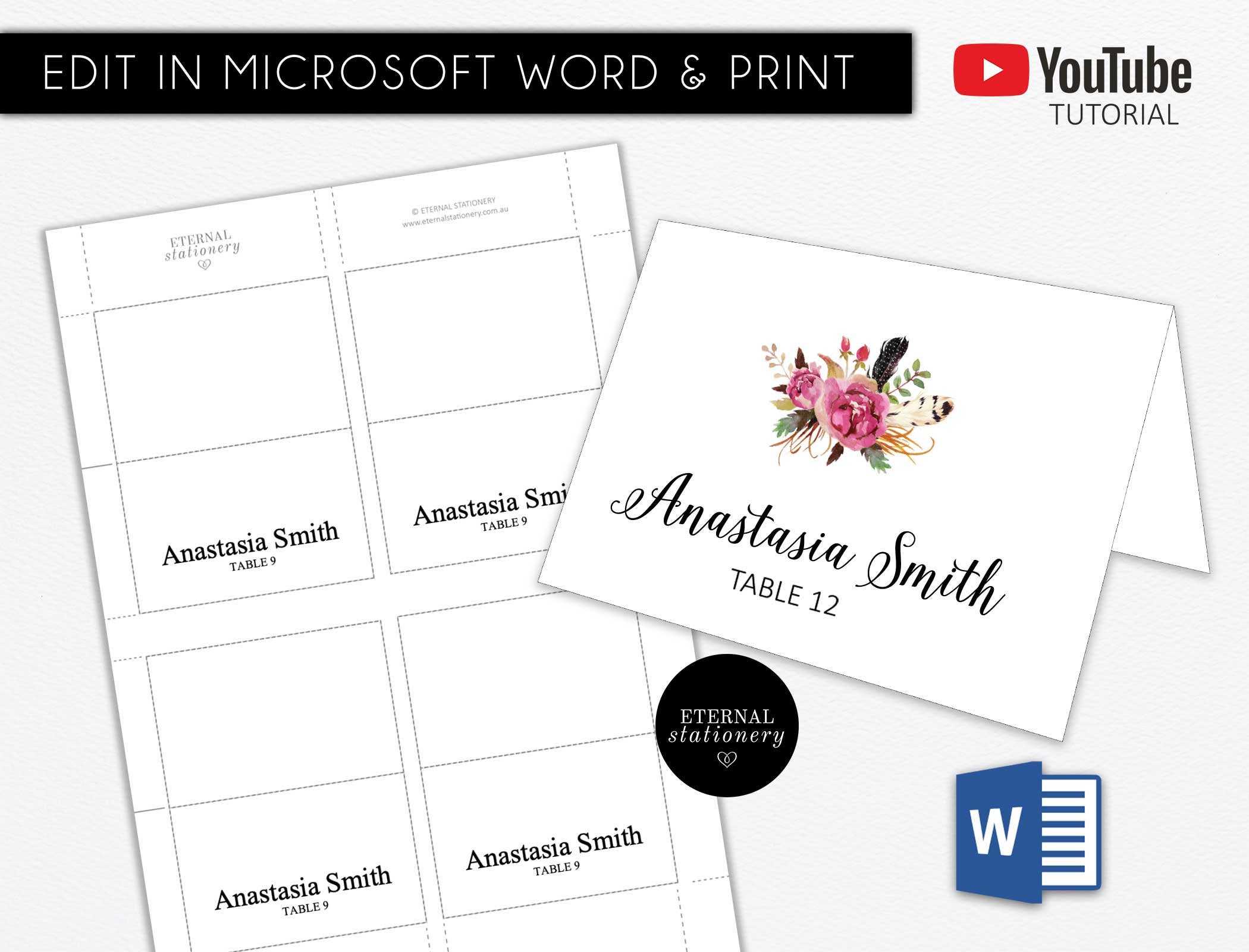 Diy Editable Microsoft Word Template Place Card | Wedding | Tent Card |  Engagement | Corporate | Escort Card With Regard To Ms Word Place Card Template