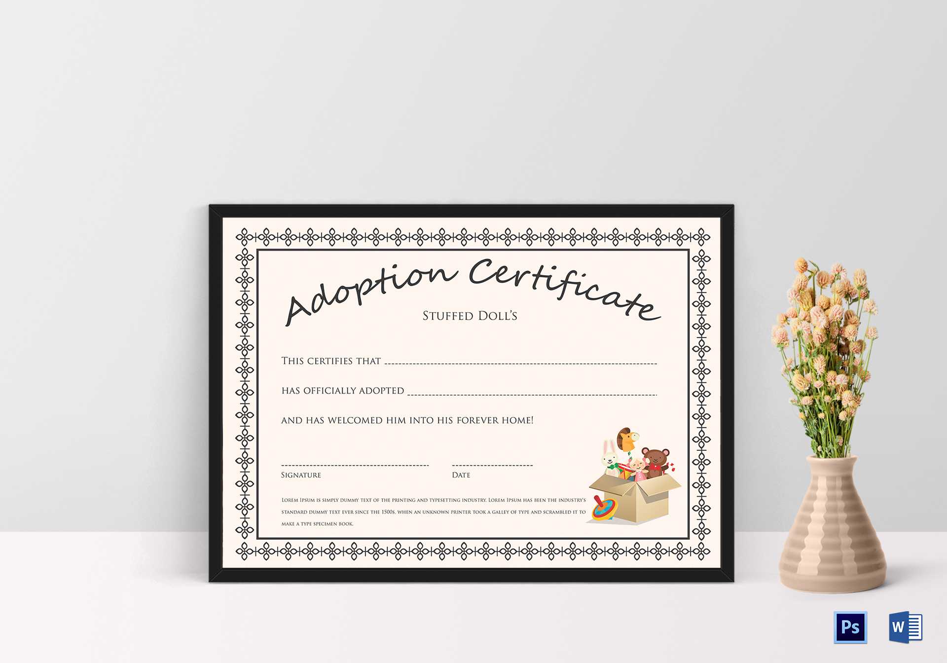 Doll Adoption Certificate Template For Child Adoption Certificate Template