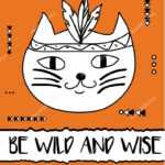 Doodle Cat Boho Feathers Headband. Modern Postcard, Flyer Regarding Headband Card Template