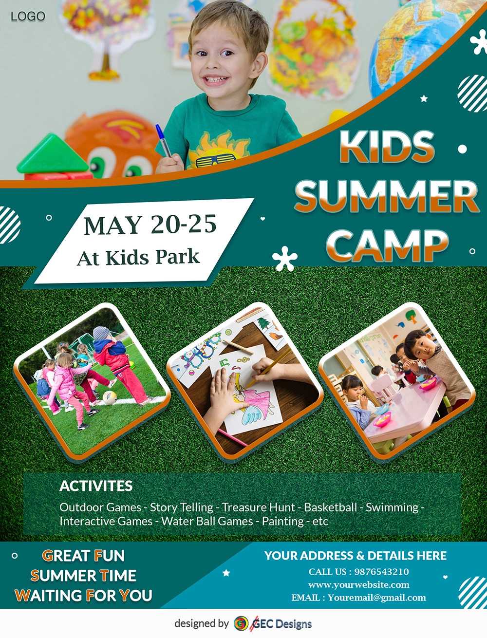 Download Free Great Fun Kids Summer Camp Flyer Design Templates Throughout Summer Camp Brochure Template Free Download