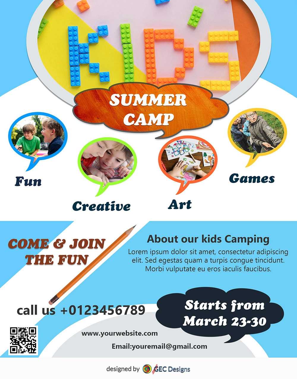 Download Free Kids Summer Camp Flyer Design Templates Regarding Summer Camp Brochure Template Free Download