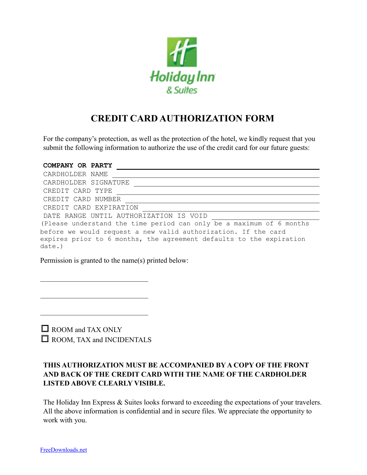 Download Holiday Inn Credit Card Authorization Form Template Within Hotel Credit Card Authorization Form Template
