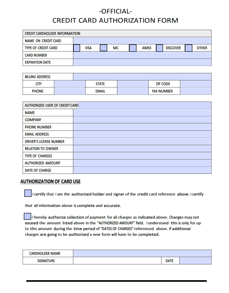 Download Sample Credit Card Authorization Form Template For Credit Card On File Form Templates
