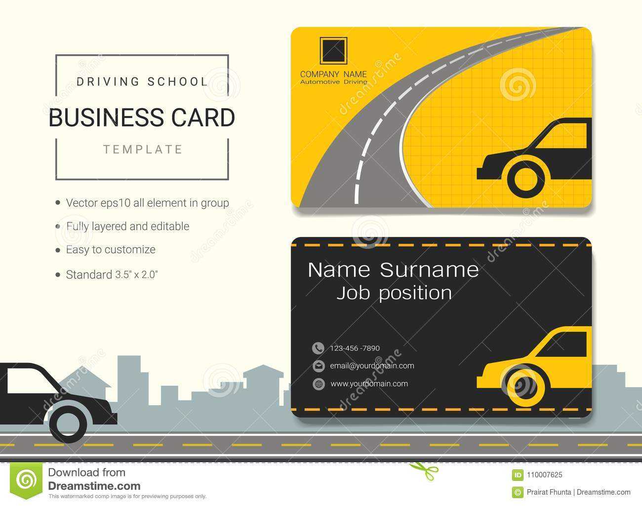 Driving School Business Card Or Name Card Template. Stock With Regard To Transport Business Cards Templates Free