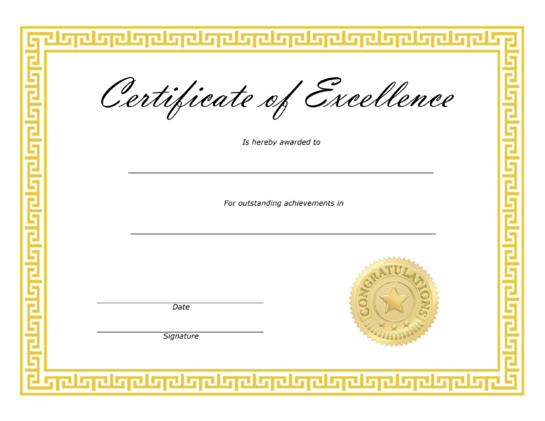 Certificate Of Excellence Template Free Download - Best Business Templates