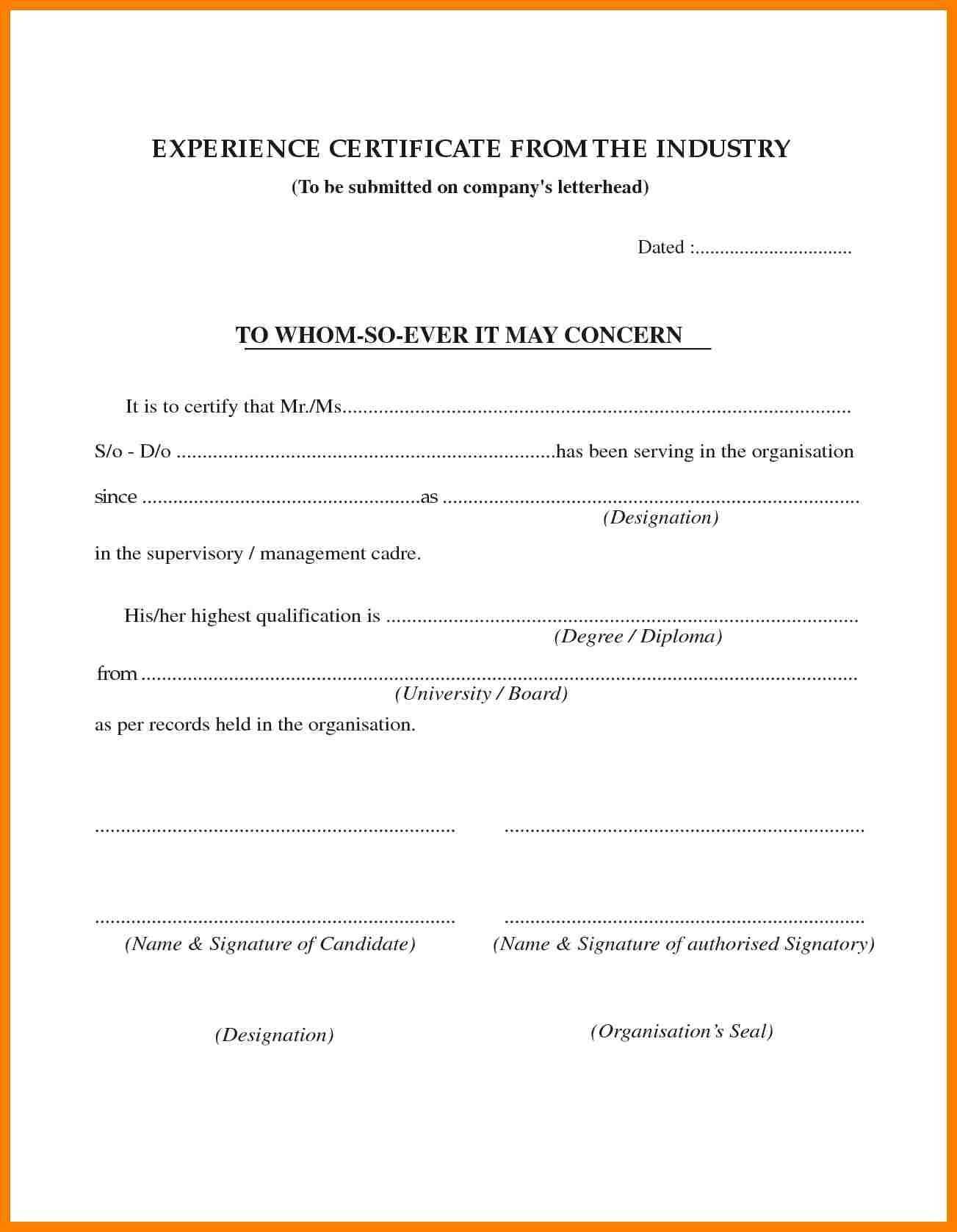 ❤️free Printable Certificate Of Experience Sample Template❤️ In Template Of Experience Certificate