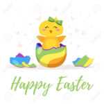 Easter Day Greeting Card Template With Cute Chick Hatched From.. Within Easter Chick Card Template
