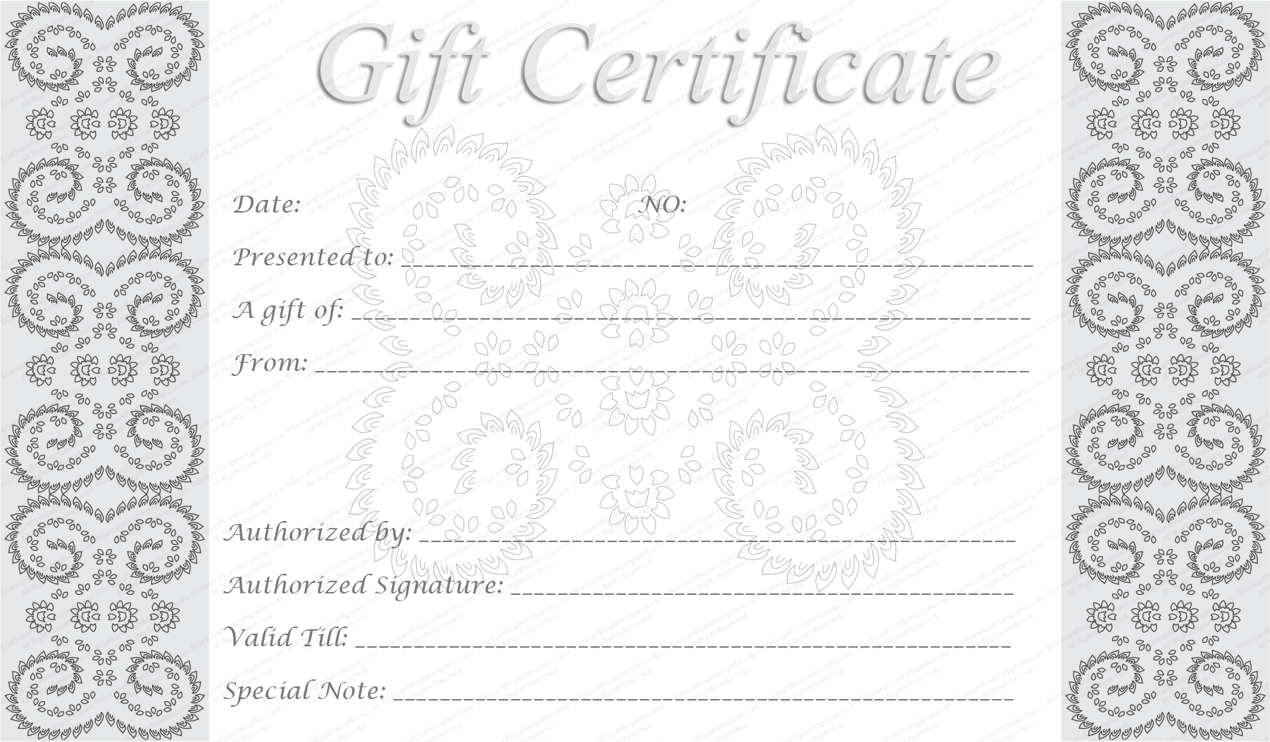 Editable And Printable Silver Swirls Gift Certificate Template For Anniversary Certificate Template Free