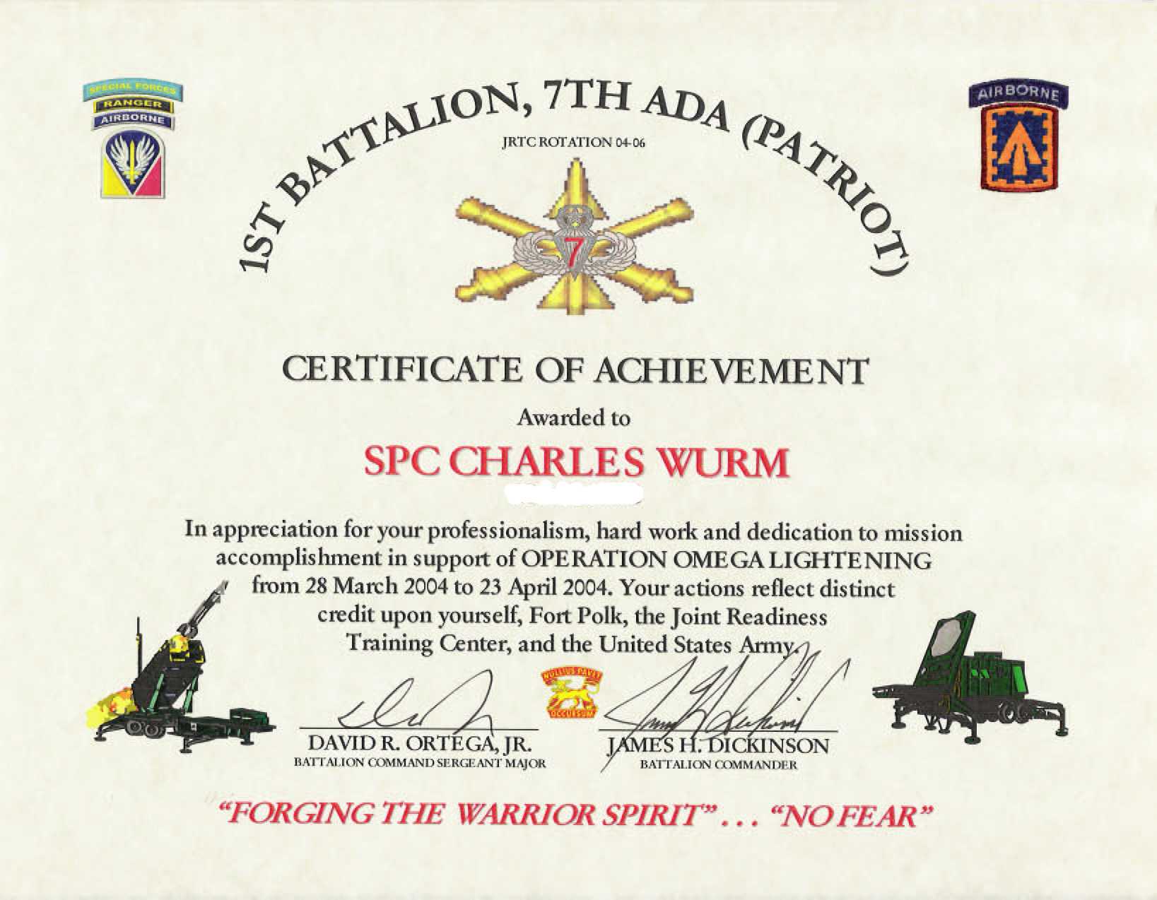 Education / Awards For Certificate Of Achievement Army Template