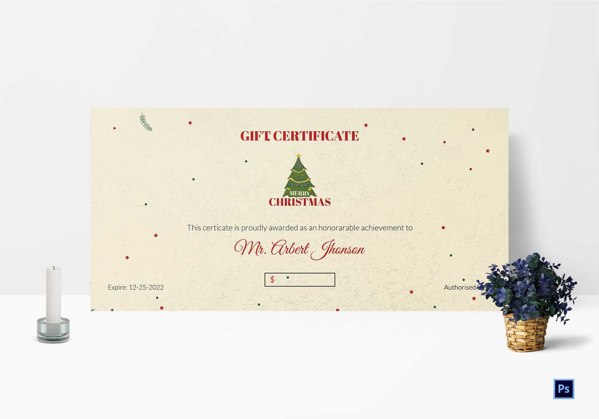 Elegant Christmas Gift Certificate Template With Merry Christmas Gift Certificate Templates