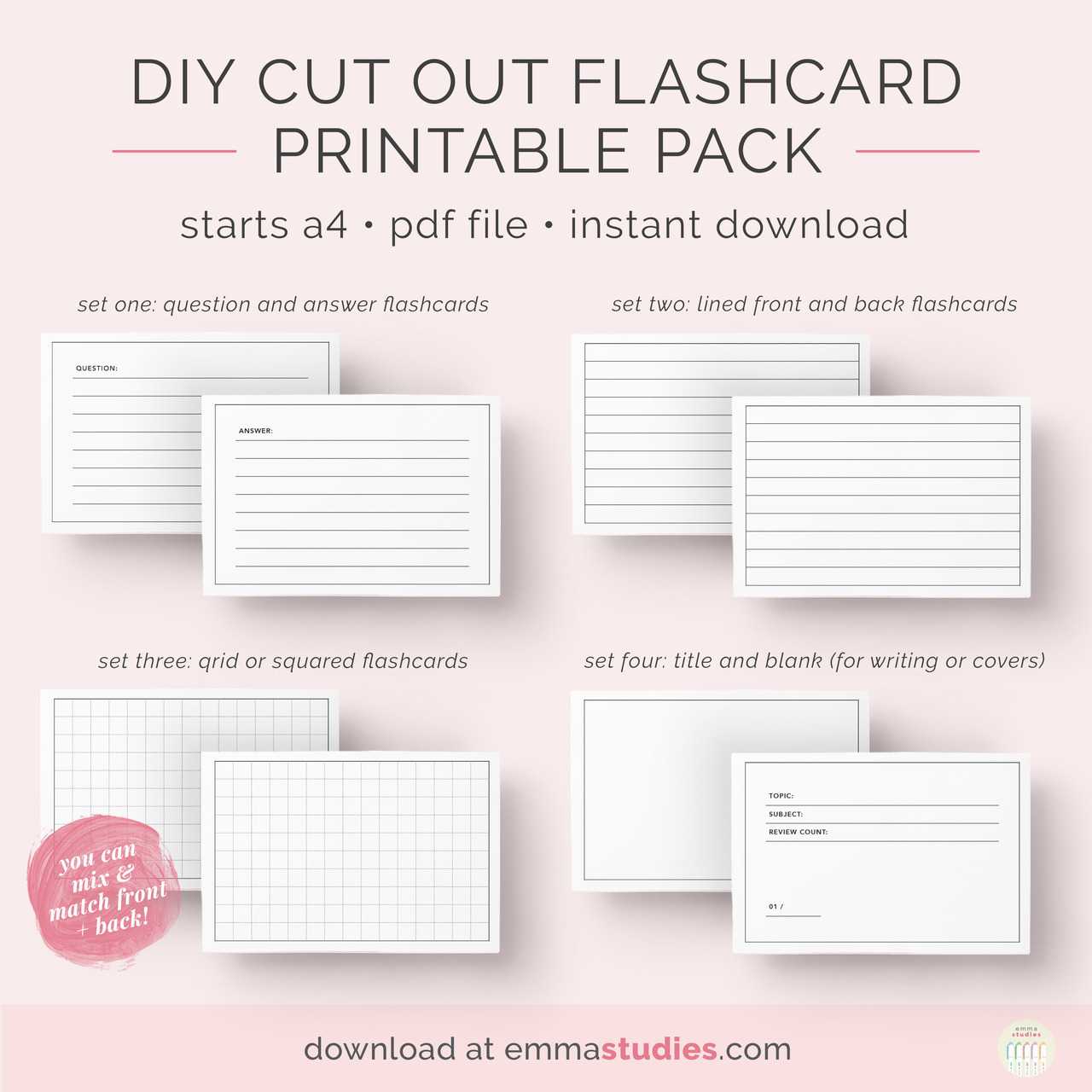 Emma's Studyblr — Free Diy Flashcards Printable Pack I've Intended For Free Printable Blank Flash Cards Template