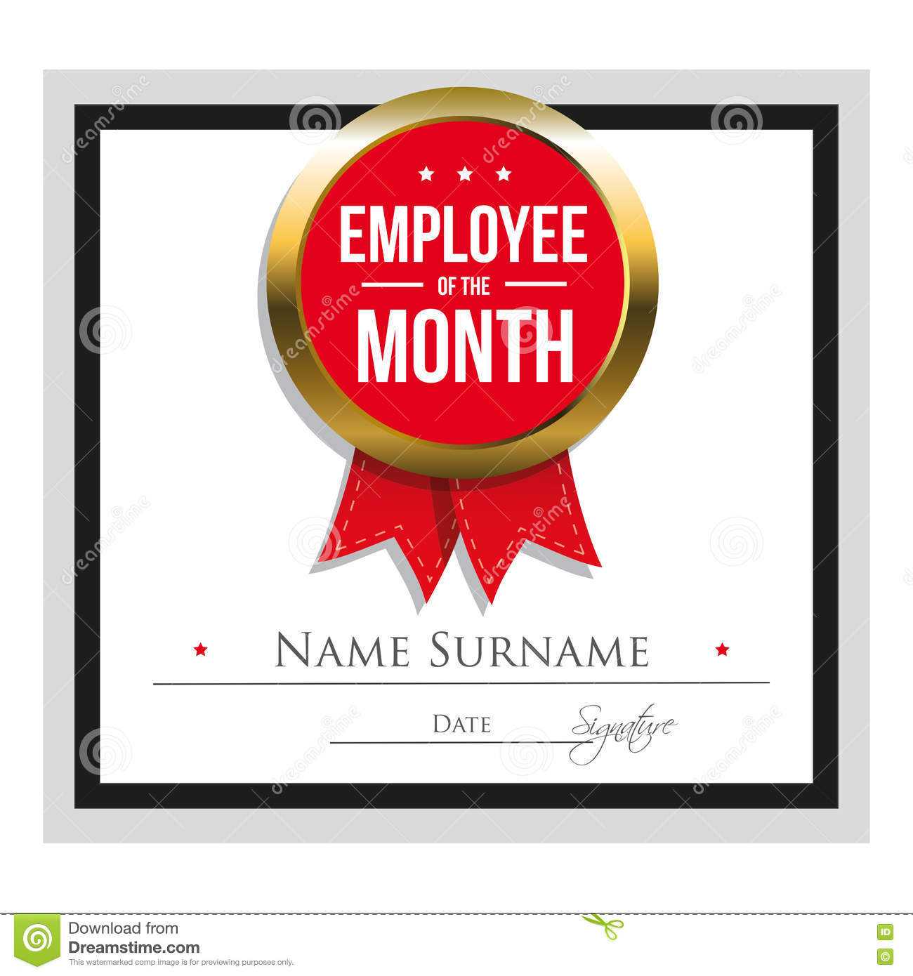 Employee Of The Month Certificate Template Stock Vector With Regard To Employee Of The Month Certificate Templates
