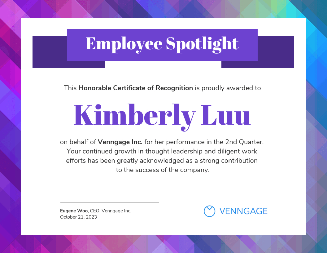 Employee Spotlight Certificate Of Recognition Template Inside Template For Recognition Certificate