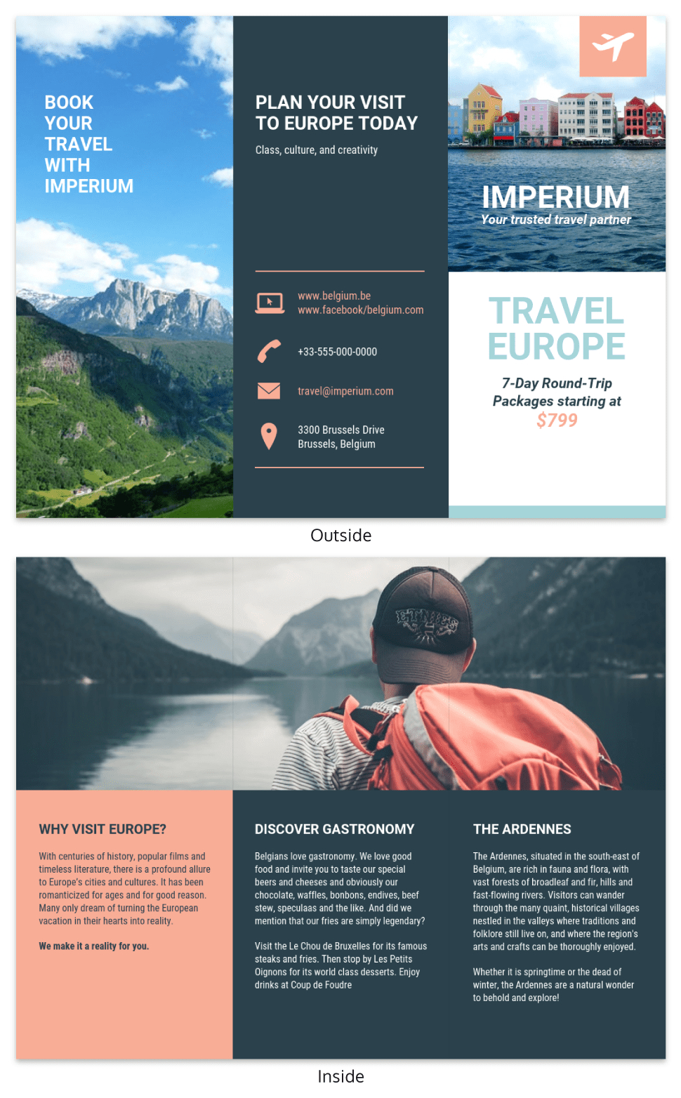Europe Tourism Travel Tri Fold Brochure Template Regarding Travel Brochure Template For Students