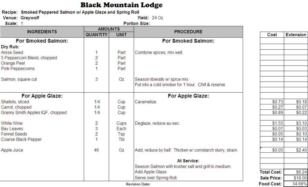 Excel Recipe Template For Chefs Chefs Resources Regarding Restaurant 