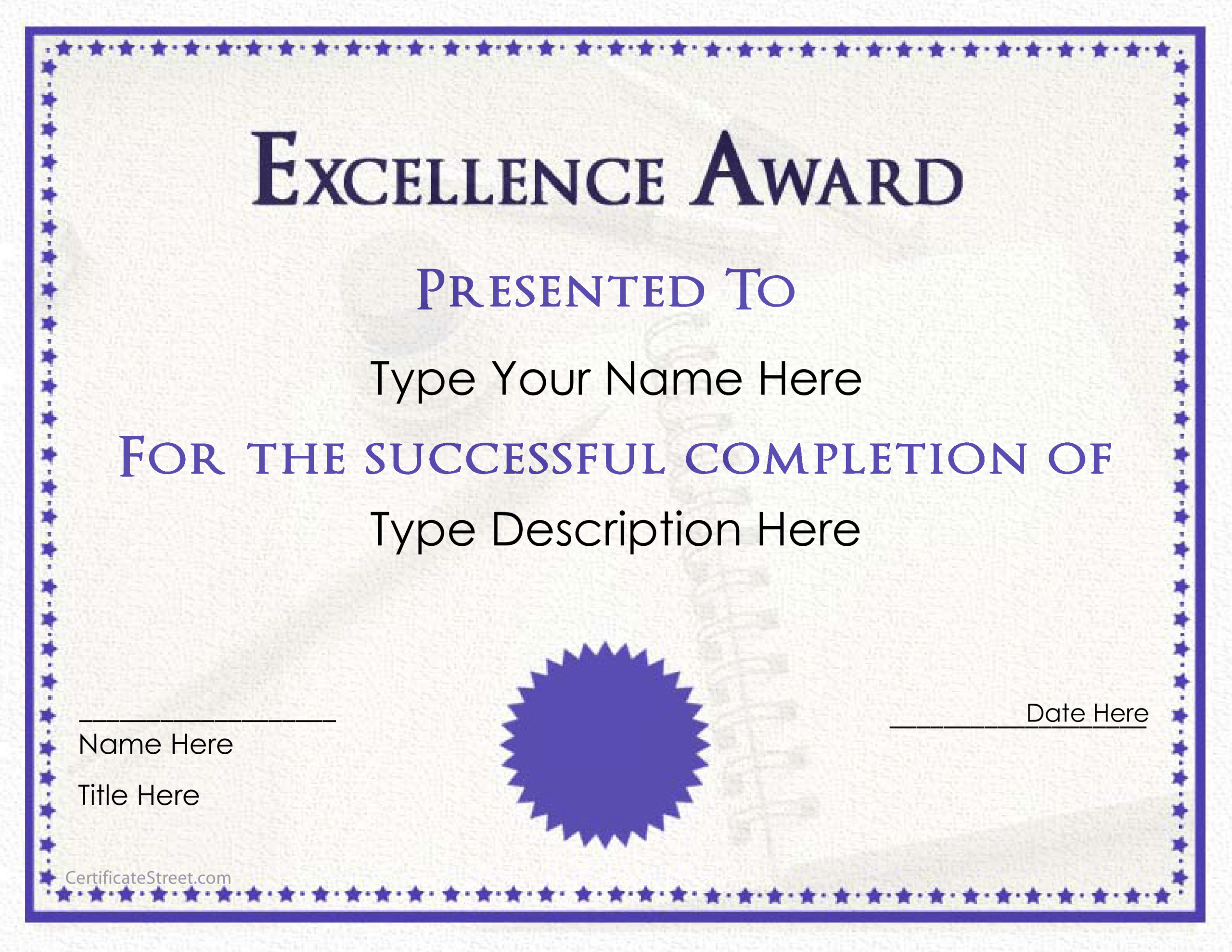 Excellence Award Certificate | Templates At In Award Of Excellence Certificate Template