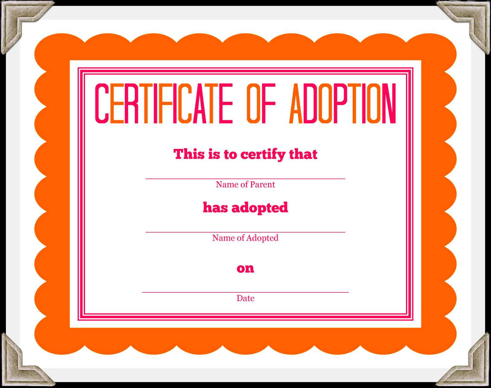 🥰free Printable Sample Certificate Of Adoption Template🥰 For Toy Adoption Certificate Template