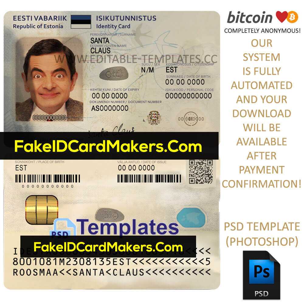 Fake Estonia Id Card Template Psd Editable Download Intended For Fake Social Security Card Template Download