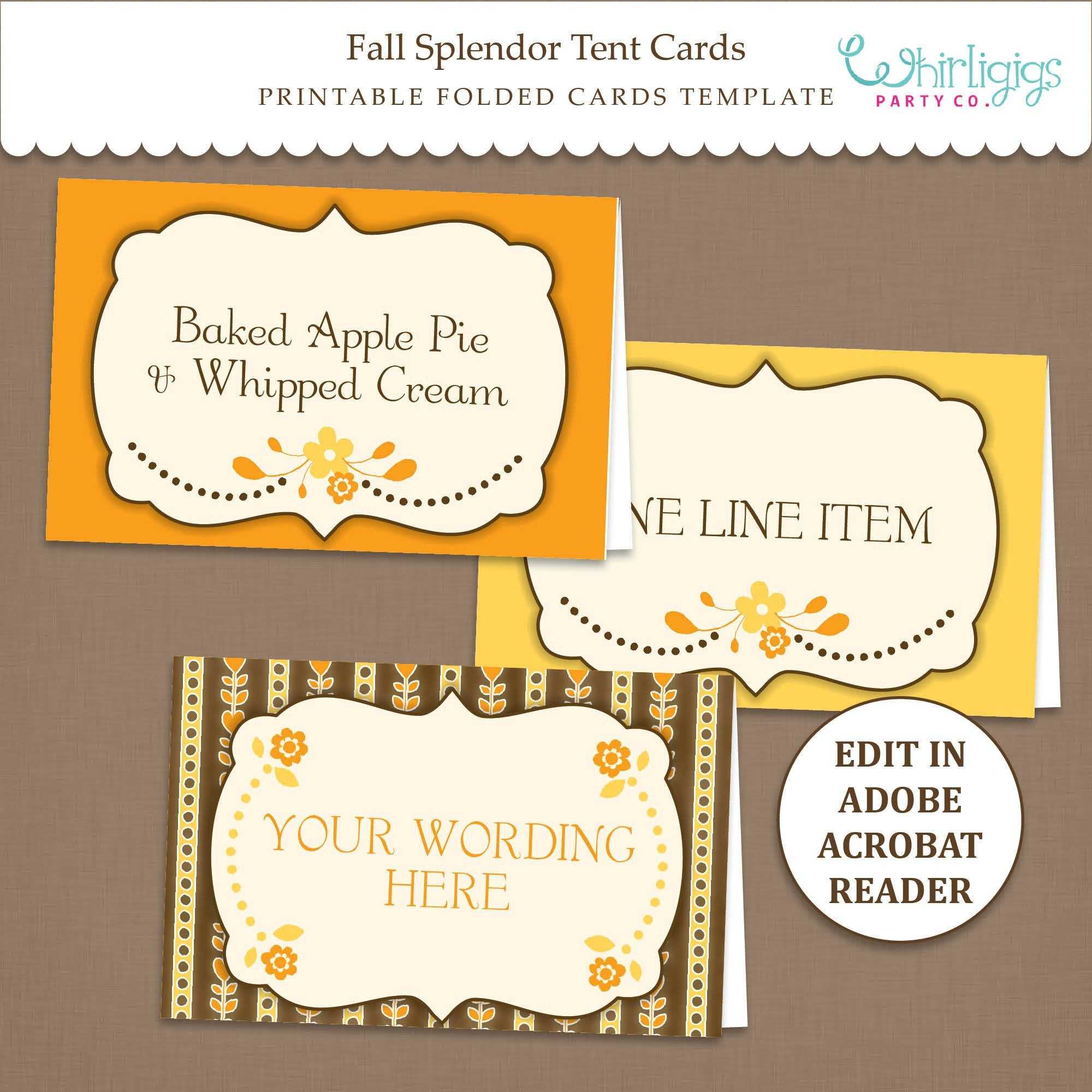 Fall Tent Card Template – Thanksgiving Placecards – Editable – Printable –  Pdf File – Fall Splendor – For Thanksgiving Place Card Templates