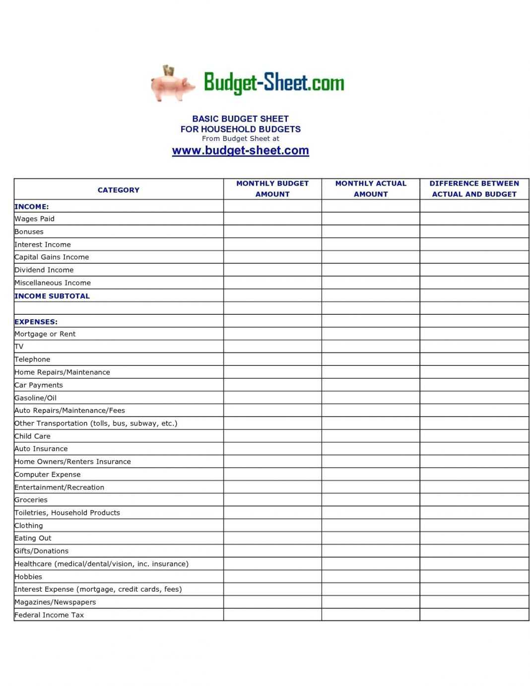 Family Budget Template Weekly Monthly Google Sheets For Usmc Meal Card Template