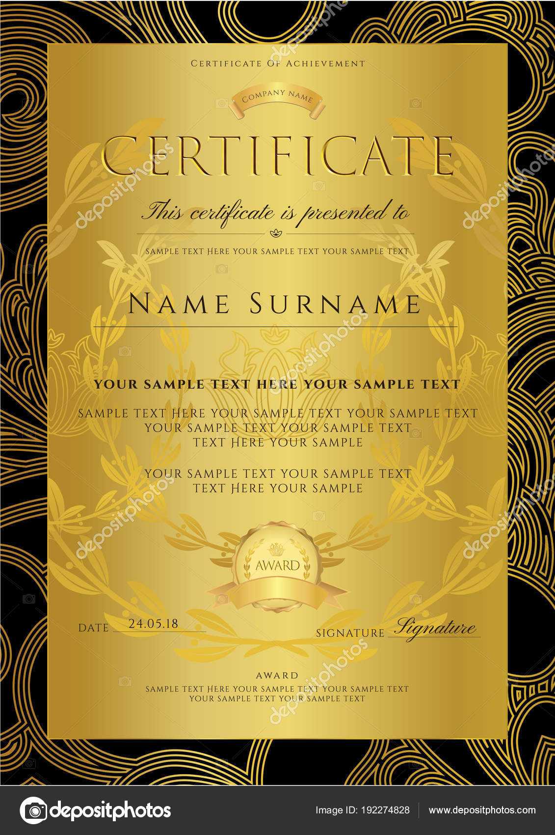 Filigree Scroll Template | Certificate Diploma Golden Design For Certificate Scroll Template