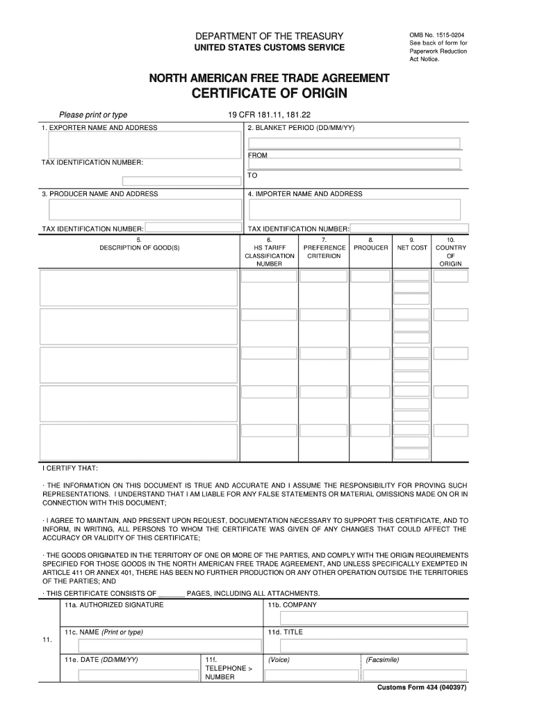 Fillable Nafta Certificate Of Origin - Fill Online Inside Nafta Certificate Template