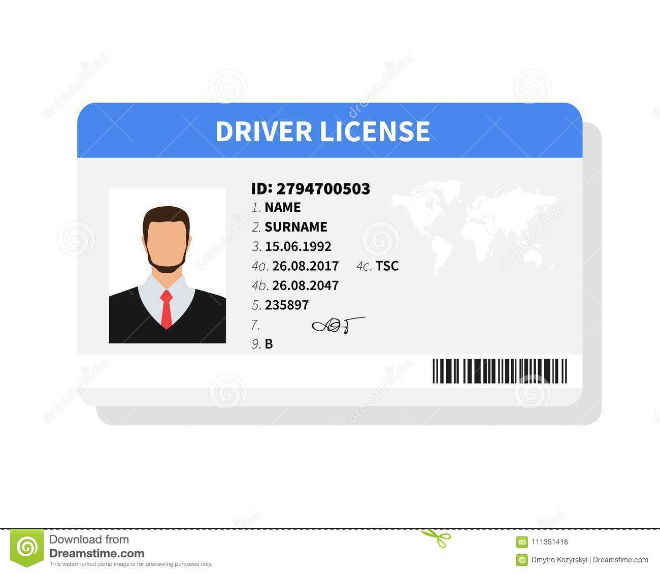Flat Man Driver License Plastic Card Template With Regard To Personal Identification Card Template