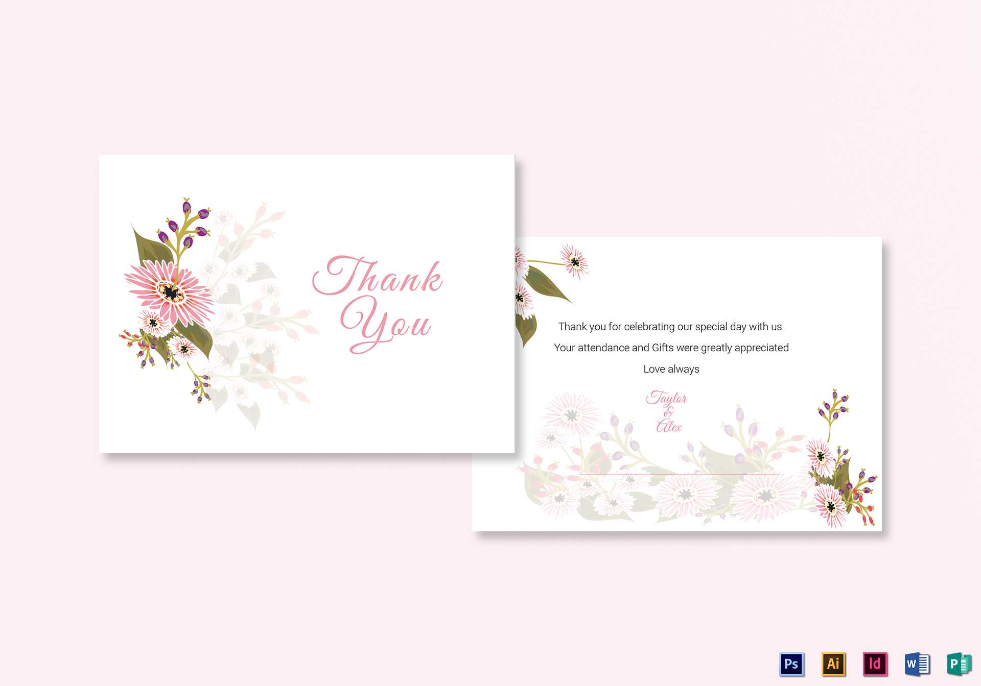 Floral Wedding Thank You Card Template For Template For Wedding Thank You Cards
