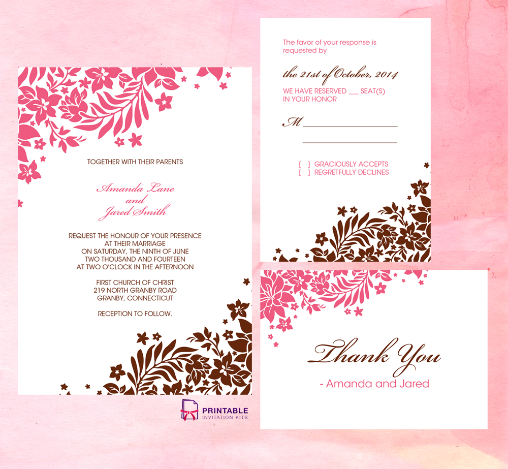 Foliage Borders Invitation, Rsvp And Thank You Cards Pertaining To Church Wedding Invitation Card Template