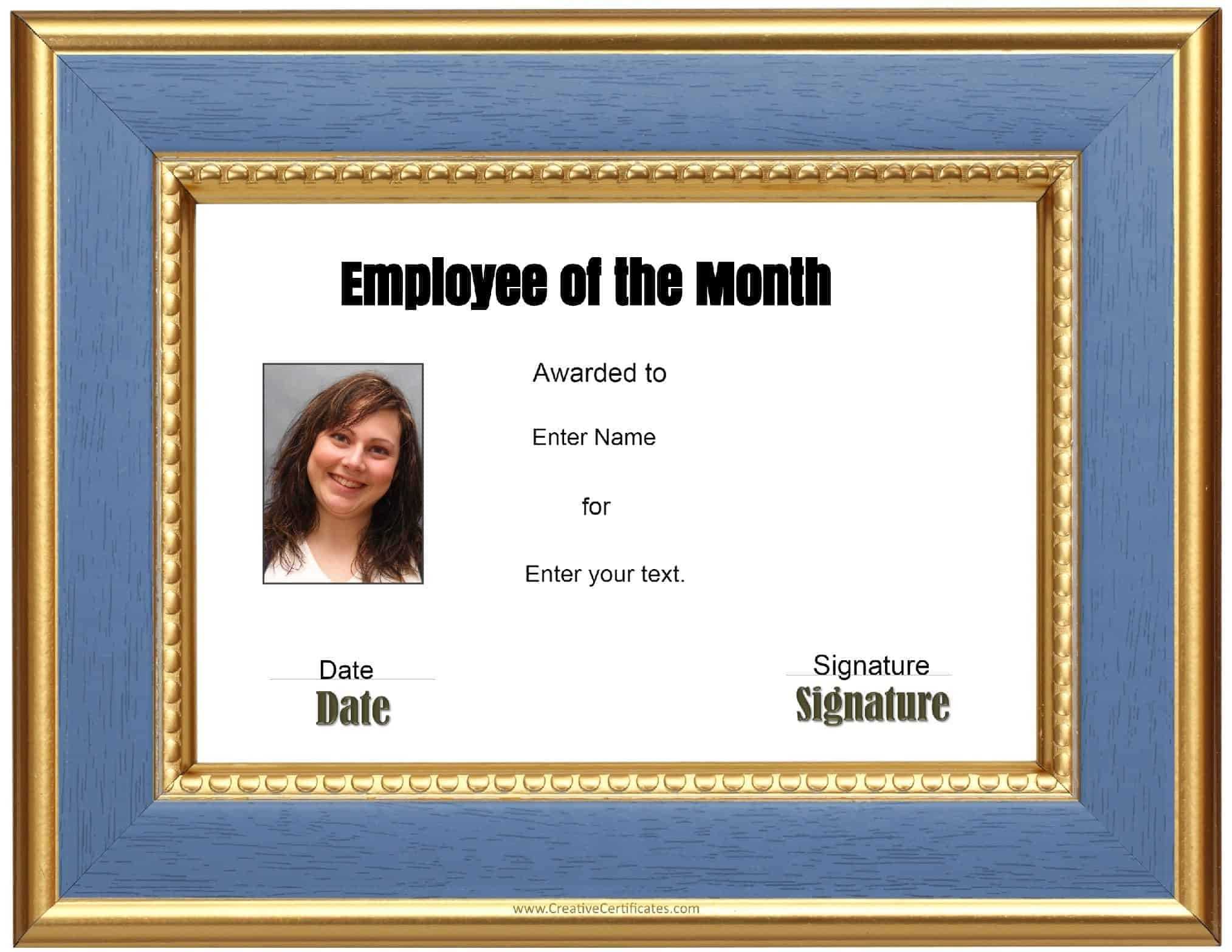 Free Custom Employee Of The Month Certificate With Regard To Employee Of The Month Certificate Template