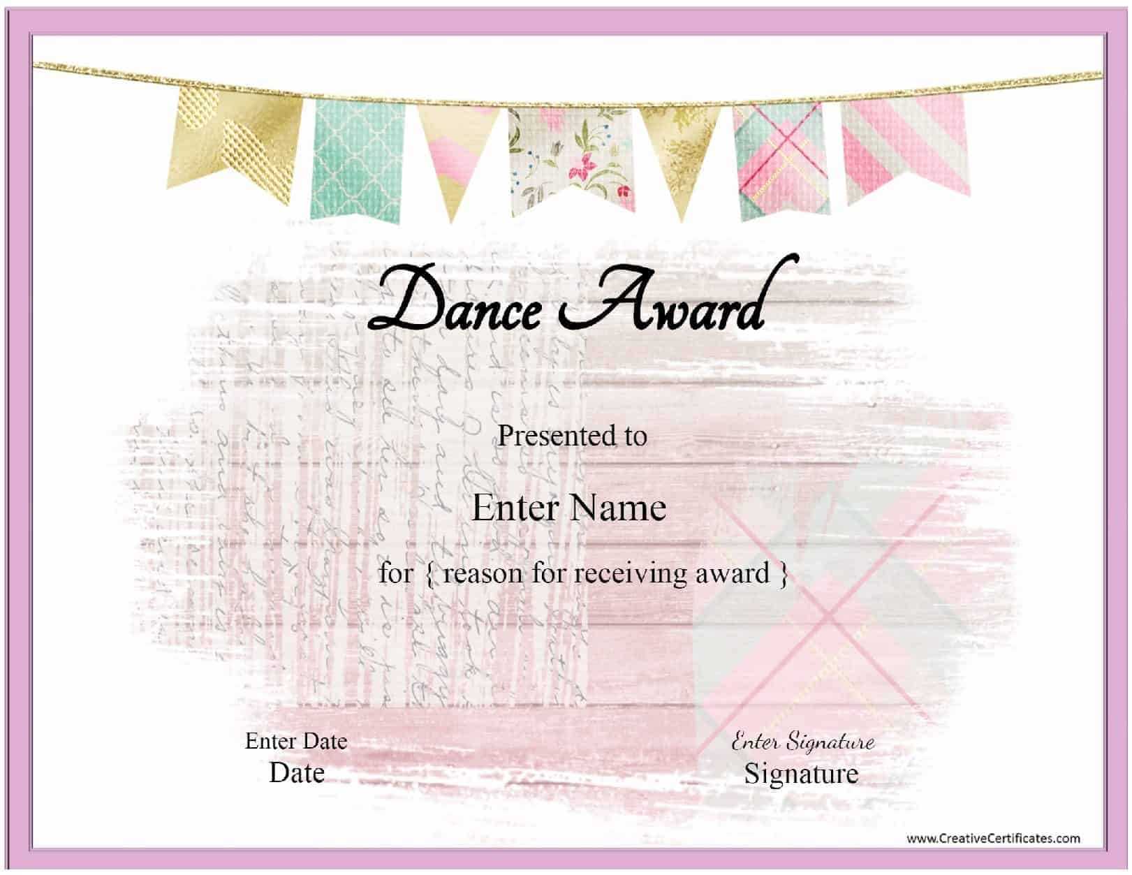 Free Dance Certificate Template – Customizable And Printable Inside Dance Certificate Template