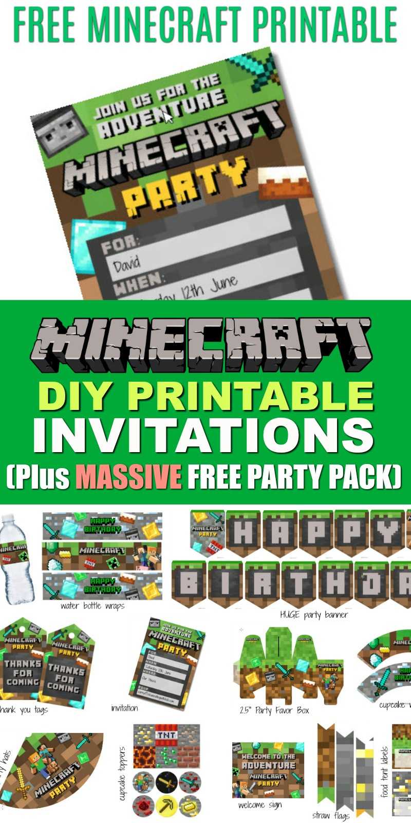 Free Diy Printable Minecraft Birthday Invitation - Clean Inside Minecraft Birthday Card Template