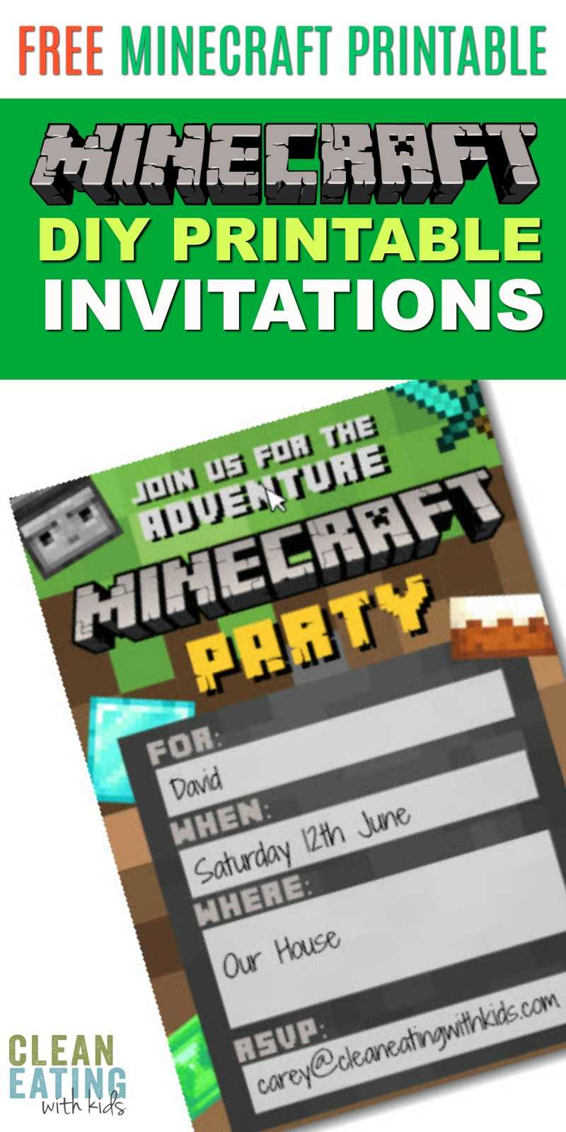 Free Diy Printable Minecraft Birthday Invitation – Clean Pertaining To Minecraft Birthday Card Template