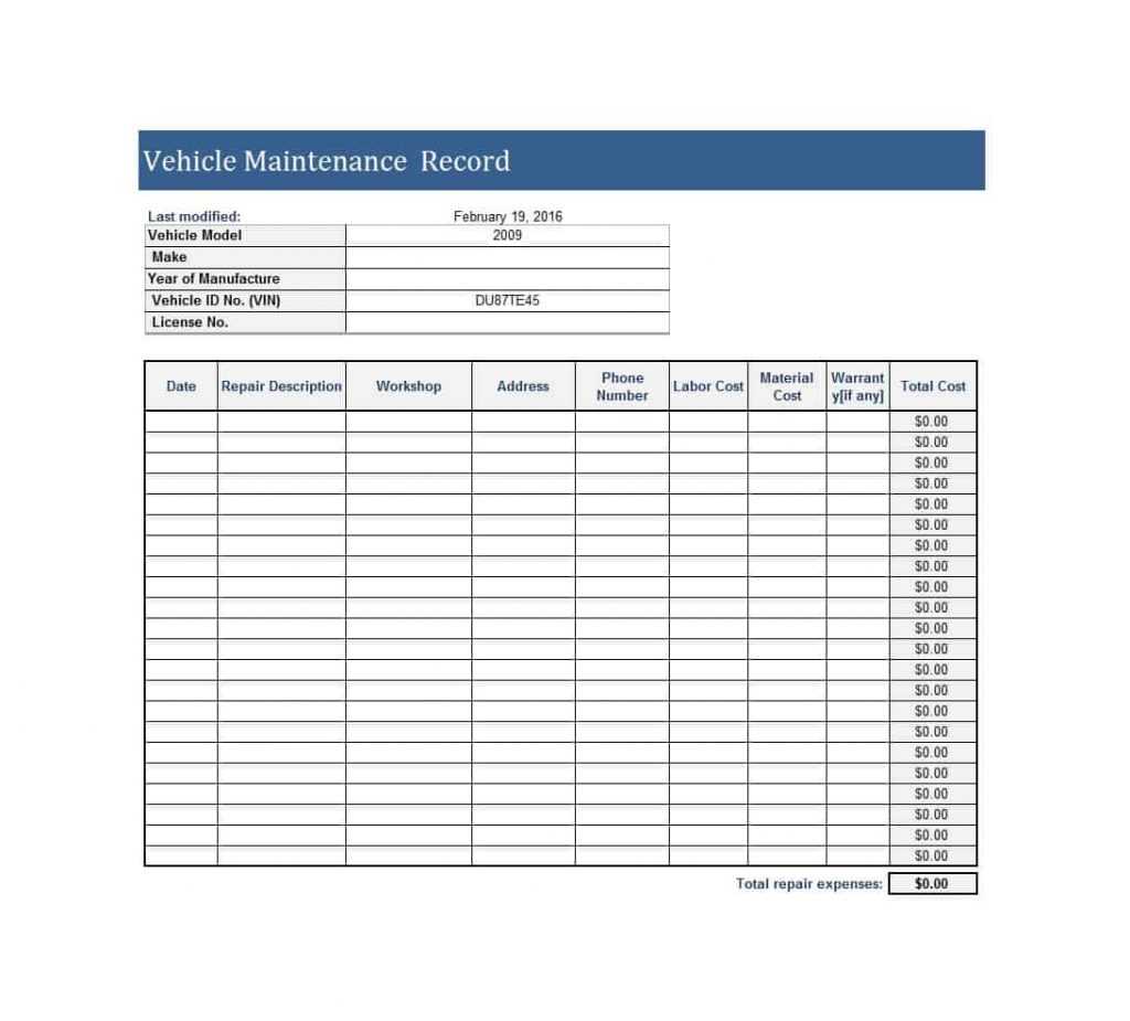 Free Fleet Management Spreadsheet Download Excel Truck Throughout Job Card Template Mechanic