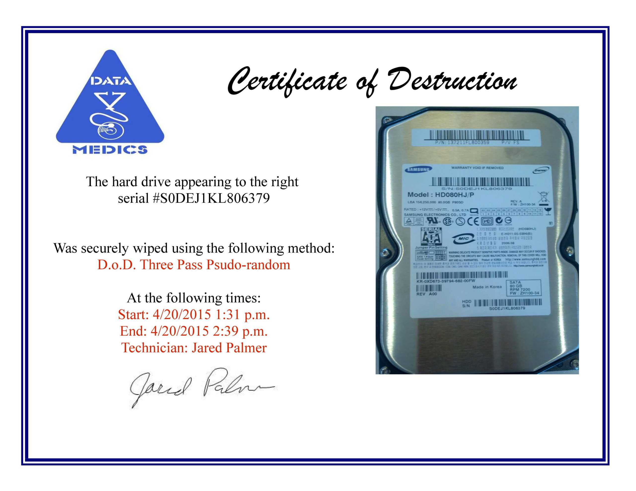 Free Hard Drive Wiping Services (Hdd Destruction) With Regard To Hard Drive Destruction Certificate Template