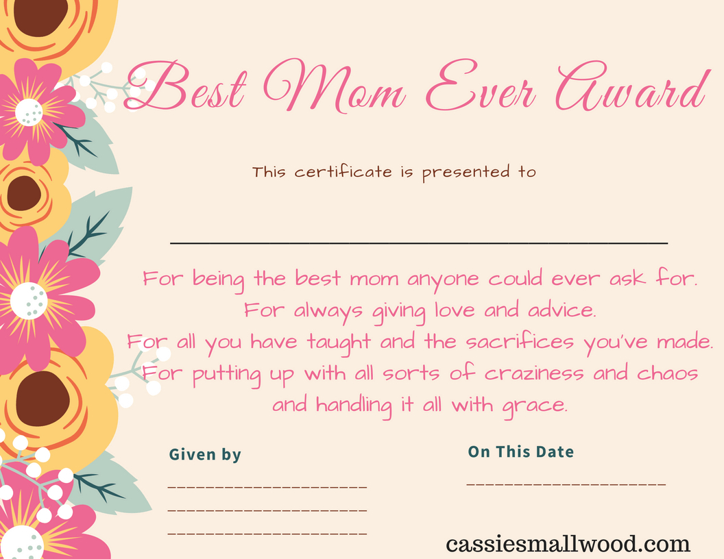 Free Mother's Day Printable Certificate Awards For Mom And In Best Teacher Certificate Templates Free