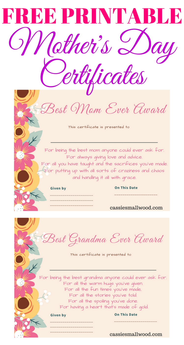 Free Mother's Day Printable Certificate Awards For Mom And Throughout Love Certificate Templates