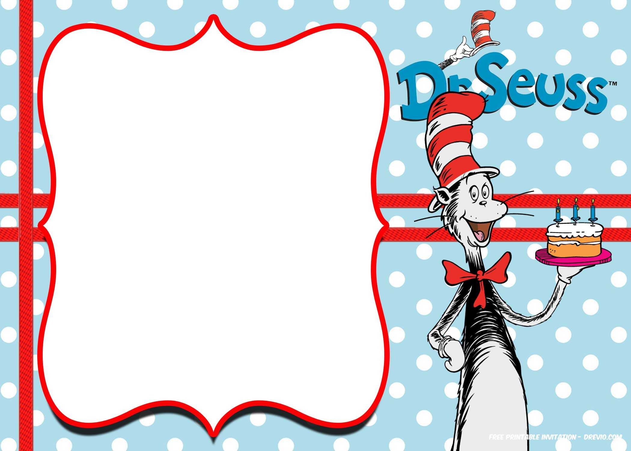 Free Printable Cat In The Hat Invitation Templates | Drevio Within Dr Seuss Birthday Card Template